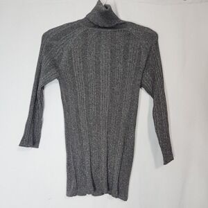 Silver Metallic Ribbed Turtleneck Top Shimmer Knit Glam‎ Partycore Small